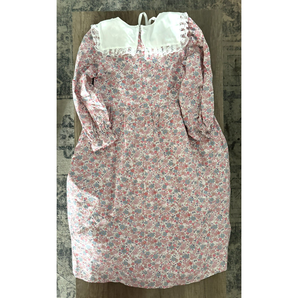 Fortmac Girls Pioneer Colonial Costume Prairie Dress Apron Bonnet Pink Floral 8 - Picture 2 of 4